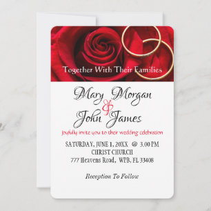 Floral Red Rose  with Ring  Wedding Invitation
