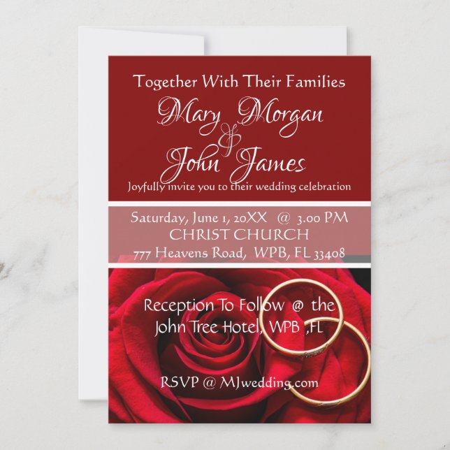 Floral Red Rose  with Ring  Wedding Invitation (Front)