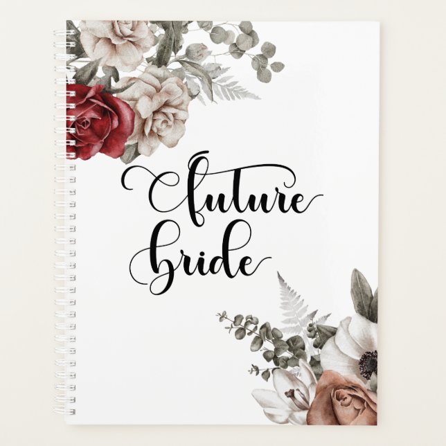 Floral Red Roses Modern Wedding Planner (Front)