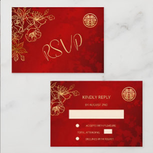 Floral Red RSVP Chinese Wedding Card