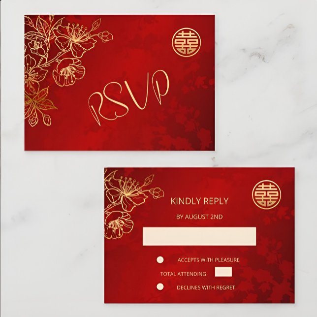 Floral Red RSVP Chinese Wedding Card (Creator Uploaded)