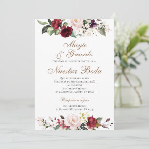 Floral Red Spanish Wedding Invitation