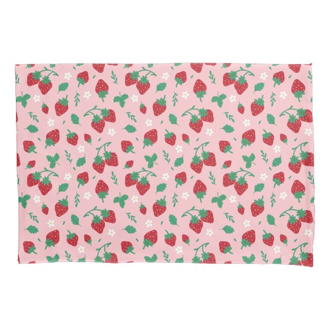 Floral Red Strawberry Pattern Personalized Kids Pillowcase (Front)