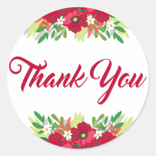 Floral Red Thank You Burgundy Flowers - Wedding Classic Round Sticker
