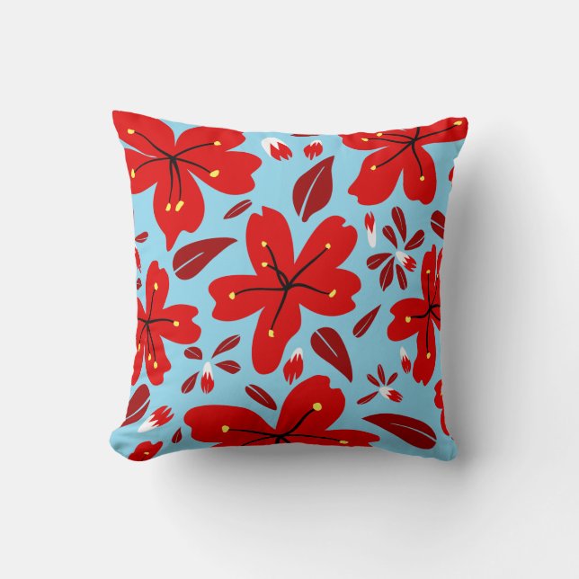 Floral Red Throw Pillow (Front)