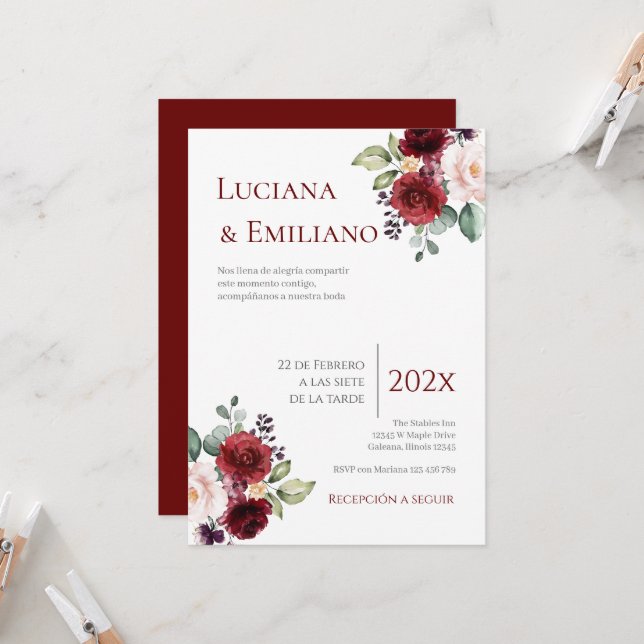 Floral Red Wedding Invitation (Front/Back In Situ)