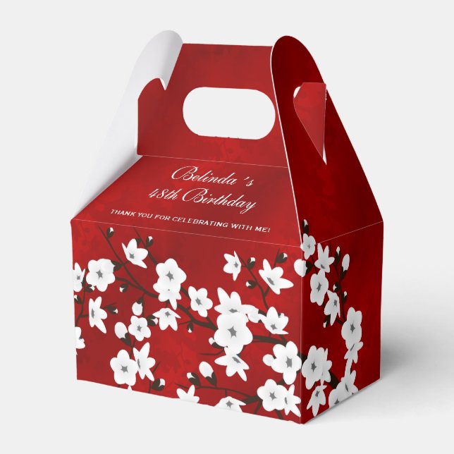 Floral Red White Cherry Blossom Custom  Birthday Favor Box (Front Side)