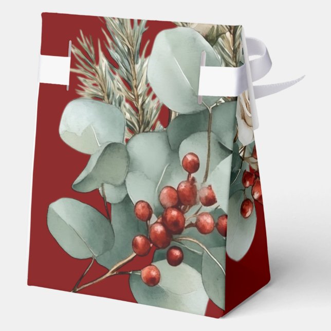 Floral Red White Christmas Rose Bridal Shower Favor Box (Back)