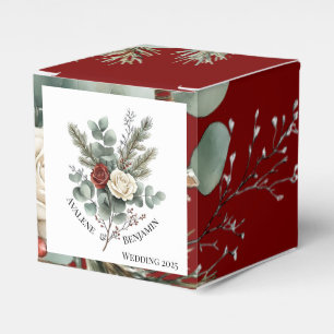 Floral Red White Christmas Rose Wedding  Favor Box