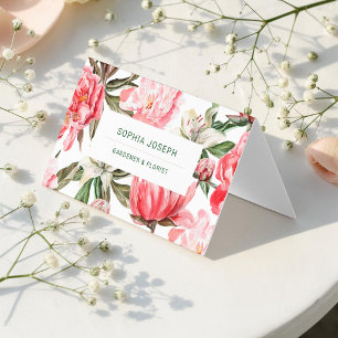 Floral Red White Pink Watercolor  Business Card