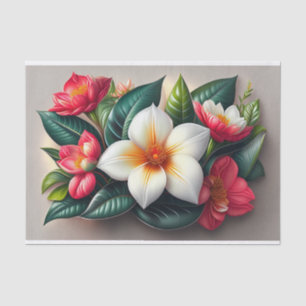 Floral Red White Tropical Bouquet Illustration Tissue Paper