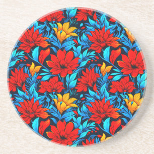 Floral Red yellow Flowers Pattern-13075 Coaster