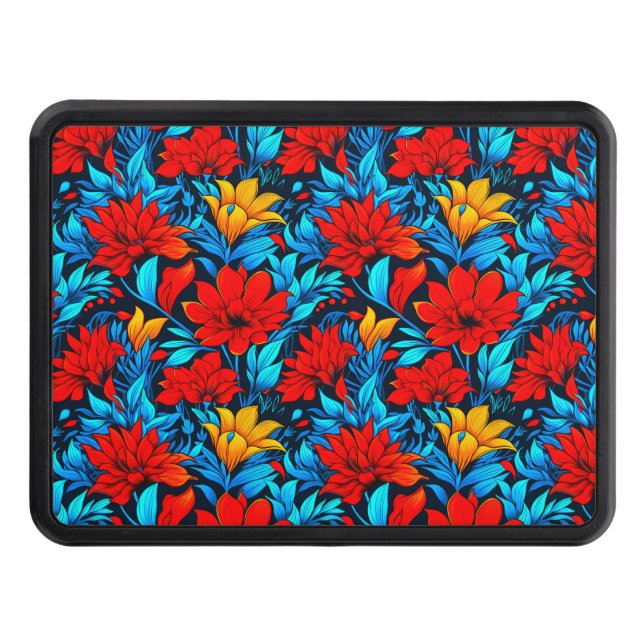 Floral Red yellow Flowers Pattern-13075 Trailer Hitch Cover (Front)