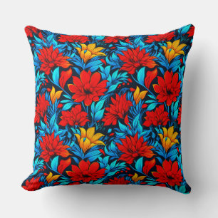 Floral Red yellow Flowers Pattern Throw Pillow