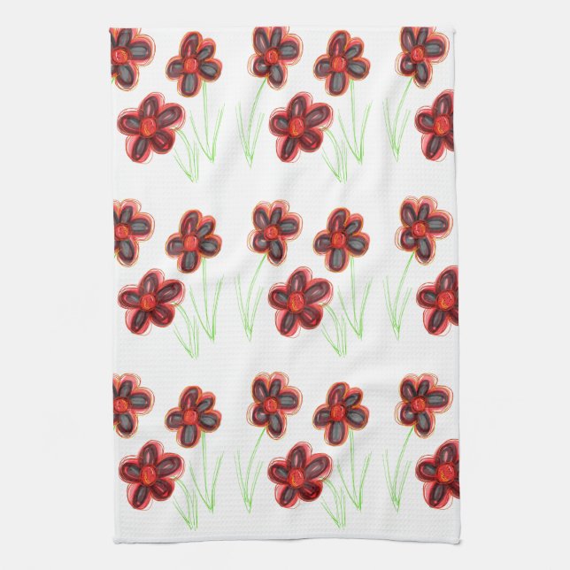 Floral Reds Kitchen Towel (Vertical)