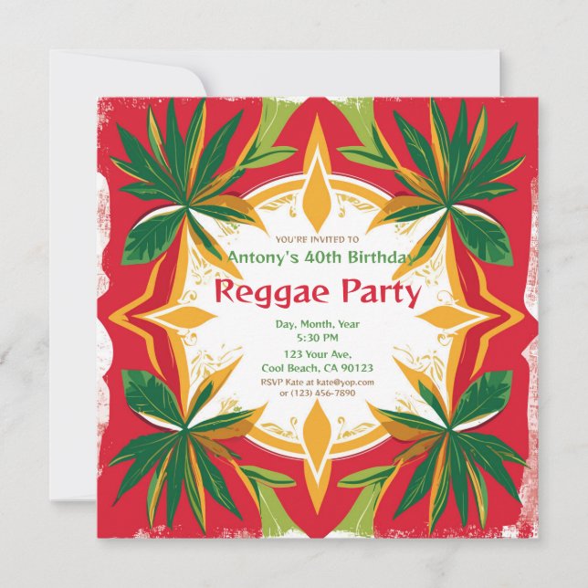 Floral  Reggae Palms Customizable Party  Invitation (Front)