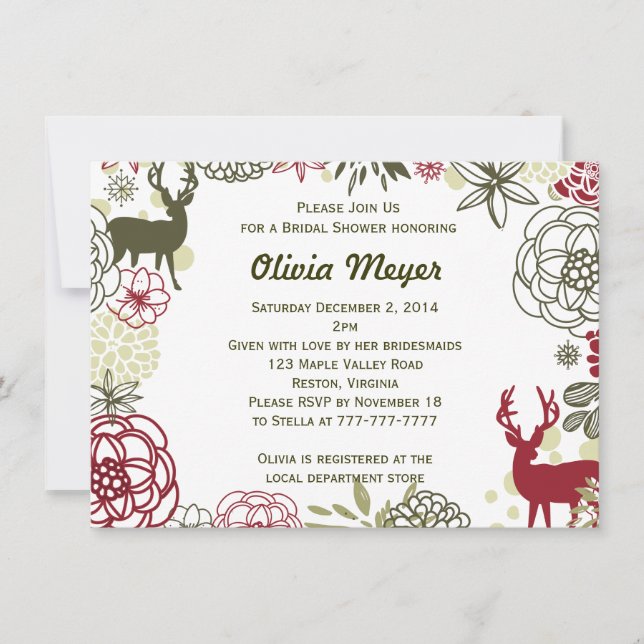 Floral Reindeer Christmas Bridal Shower Invitation (Front)