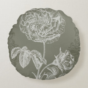 Floral Relief I Round Pillow