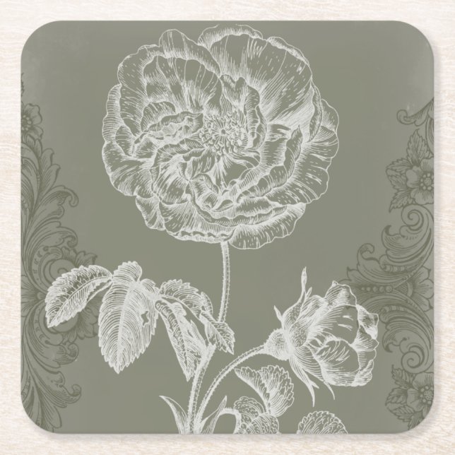 Floral Relief I Square Paper Coaster (Front)