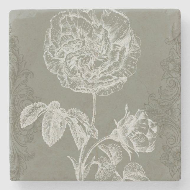 Floral Relief I Stone Coaster (Front)