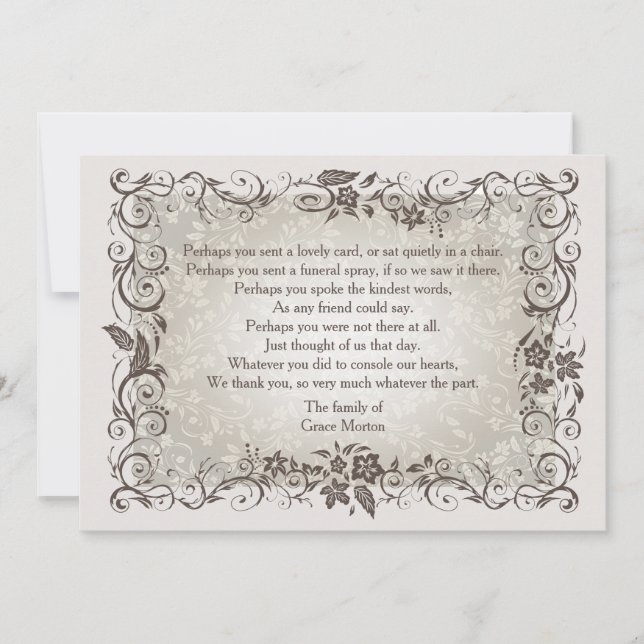 Floral Remembrance Bereavement Thank You Notecard (Front)