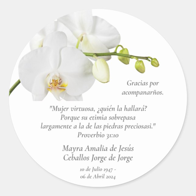 Floral Remembrance Classic Round Sticker (Front)