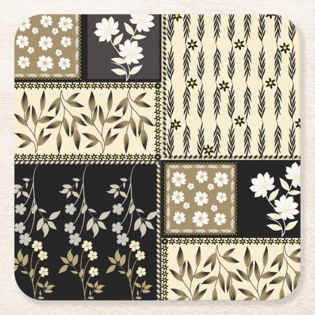 Floral  repeating seamless  pattern textured square paper coaster (Front)
