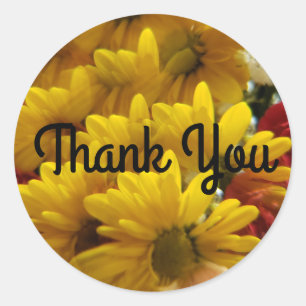 Floral Repeating Yellow Daises Thank You Classic Round Sticker