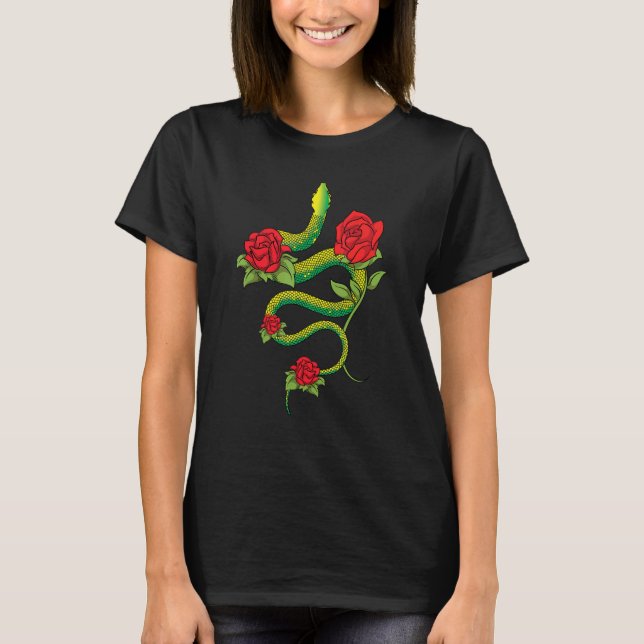 Floral Reptile Keeper Animal   Roses Snake   Snake T-Shirt (Front)