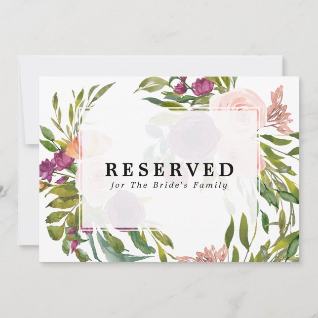 floral reserved sign for family etc editable text invitation (Front)