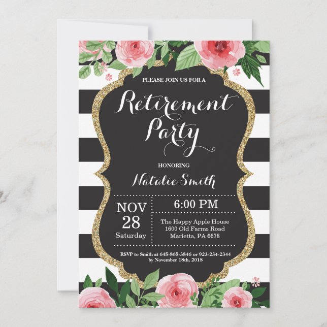 Floral Retirement Party Invitation Card (Front)