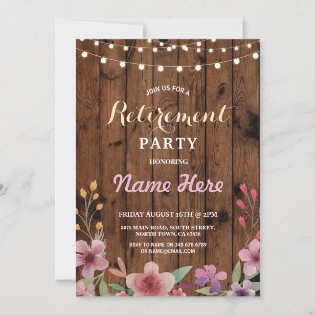 Floral Retirement Party Watercolor Wood Invite (Front)