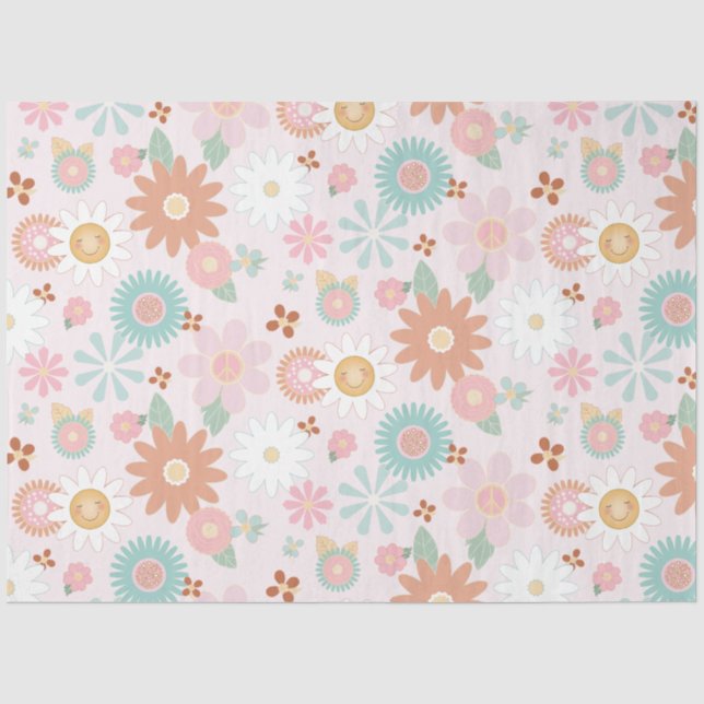 Floral Retro 60s 70s Hippie Daisy Flower Decoupage Tissue Paper (Front)