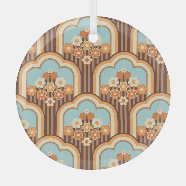 Floral Retro: 70s Wallpaper Revival Glass Ornament (Front)