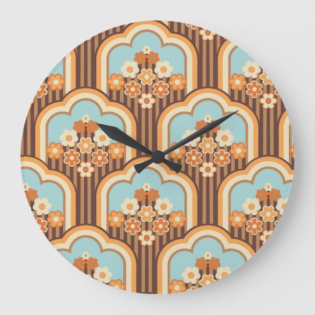 Floral Retro: 70s Wallpaper Revival Large Clock (Front)