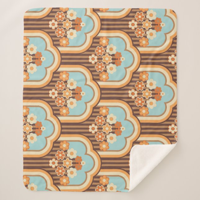 Floral Retro: 70s Wallpaper Revival Sherpa Blanket (Front)