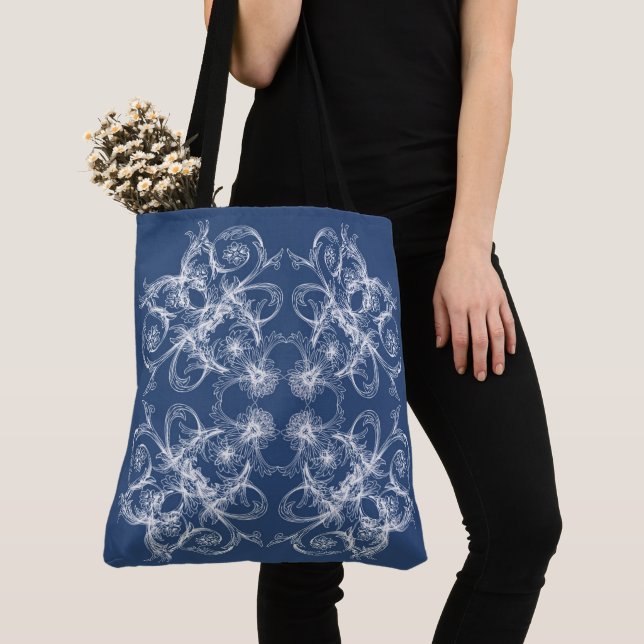 Floral Retro Baroque Style Tote Bag (Close Up)