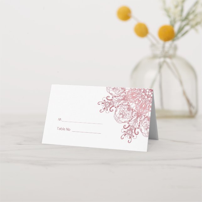 floral retro coral mandala place card (Front)