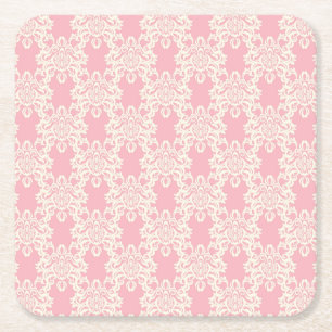 Floral retro damask square paper coaster