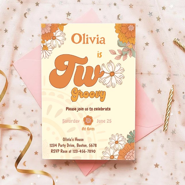 Floral Retro Deux Super Invitation pour le 2e anni (Créateur téléchargé)