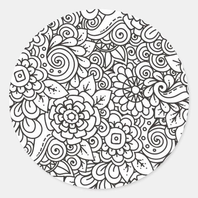 Floral Retro Doodle Classic Round Sticker (Front)