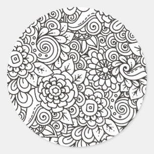 Floral Retro Doodle Classic Round Sticker