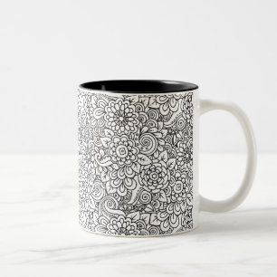 Floral Retro Doodle Two-Tone Coffee Mug