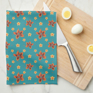 Floral rétro et Polkas sur serviette de cuisine Tu