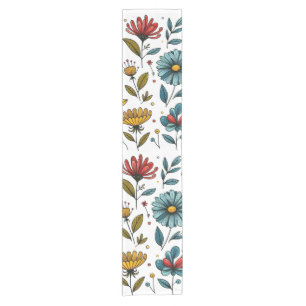 Floral Retro Folk Art Short Table Runner