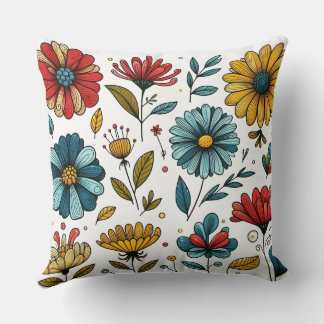 Floral Retro Folk Art Throw Pillow