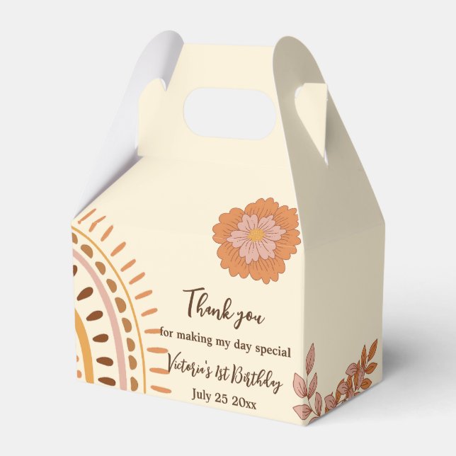 Floral Retro Groovy Birthday Party Favor Box (Front Side)