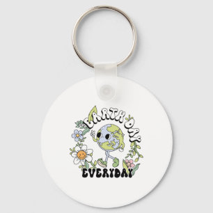 Floral Retro Groovy Earth Day Everyday  Keychain