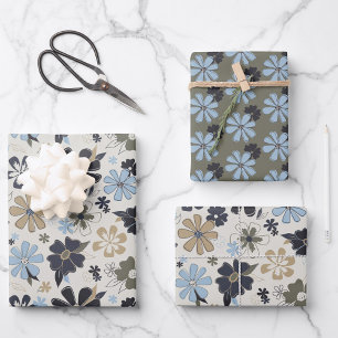 Floral Retro Pattern Gift Wrapping Paper Sheet