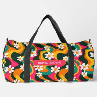 Floral Retro Pattern with Name Colourful Duffle Bag